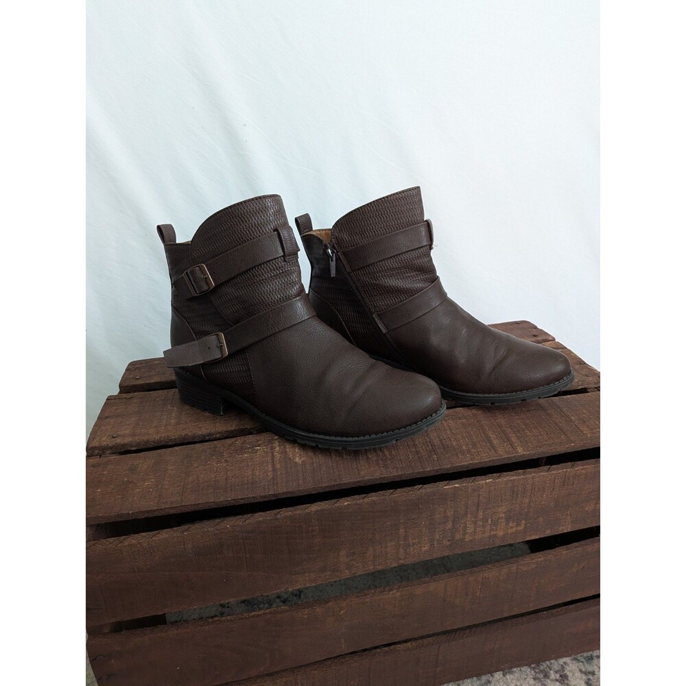 Croft and Barrow Ankle Boots Womens 10 Tower Brown Ortholite Inserts Buckles Zip
